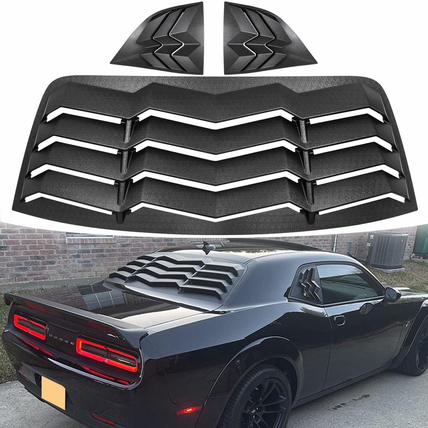 Rear+Side Window Louvers for Dodge Challenger 2008-2022 2023 in GT Lambo Style