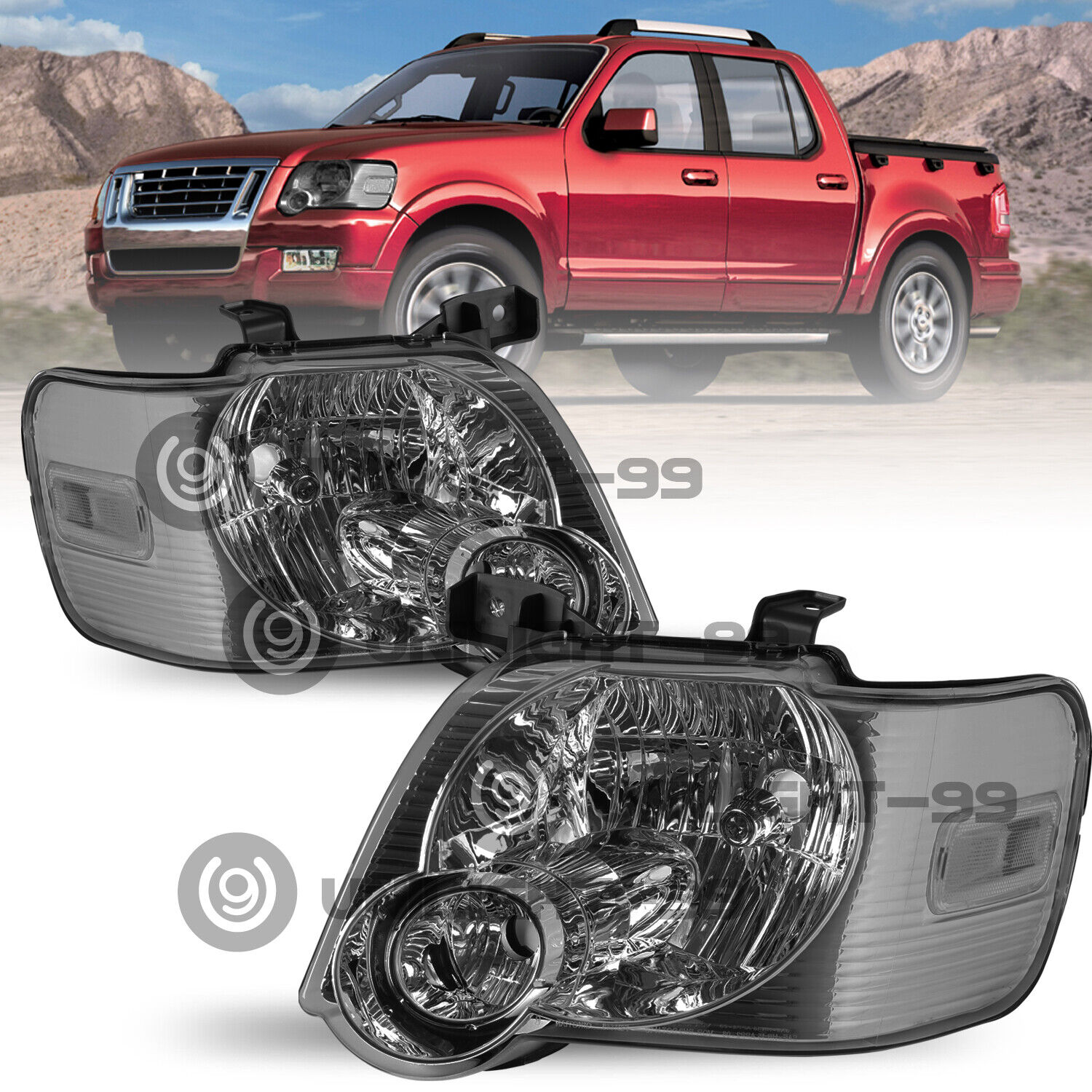 For 2006-2010 Ford Explorer SMOKE Headlights Lamp Assembly Pair Left+Right