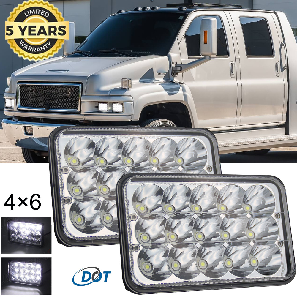 2pcs 4X6 Inch LED Headlights Hi/Lo beam DOT Fit  GMC C4500 T6500 T7500 G3500