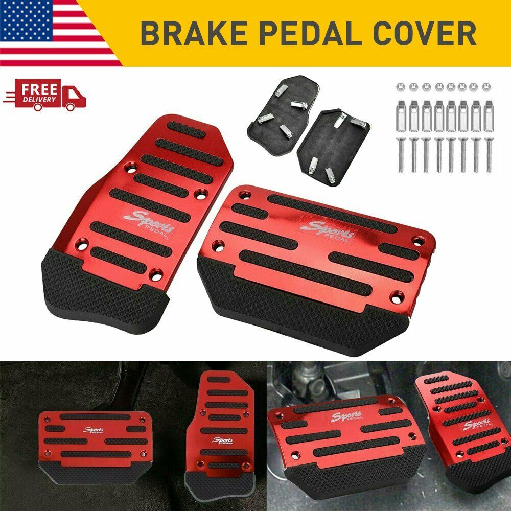 Red Non Slip Automatic Gas Brake Foot Pedal Car Accessories Pad Cover Set EOG