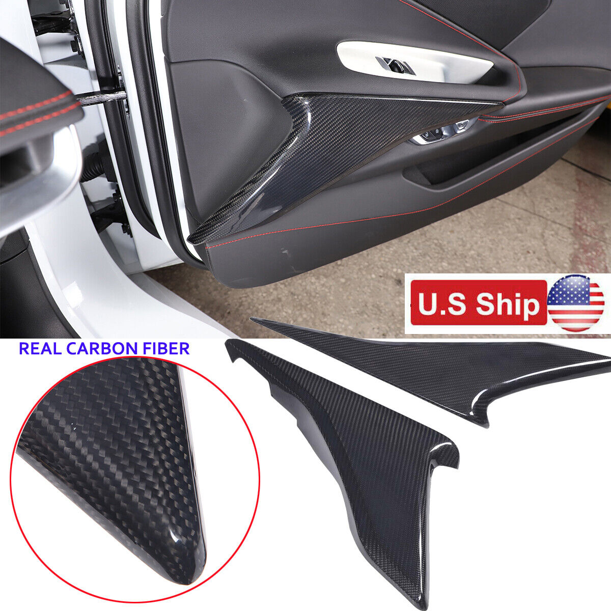 Real Dry Carbon Fiber Interior Door Panel Cover Trim For Corvette C8 20-23 US