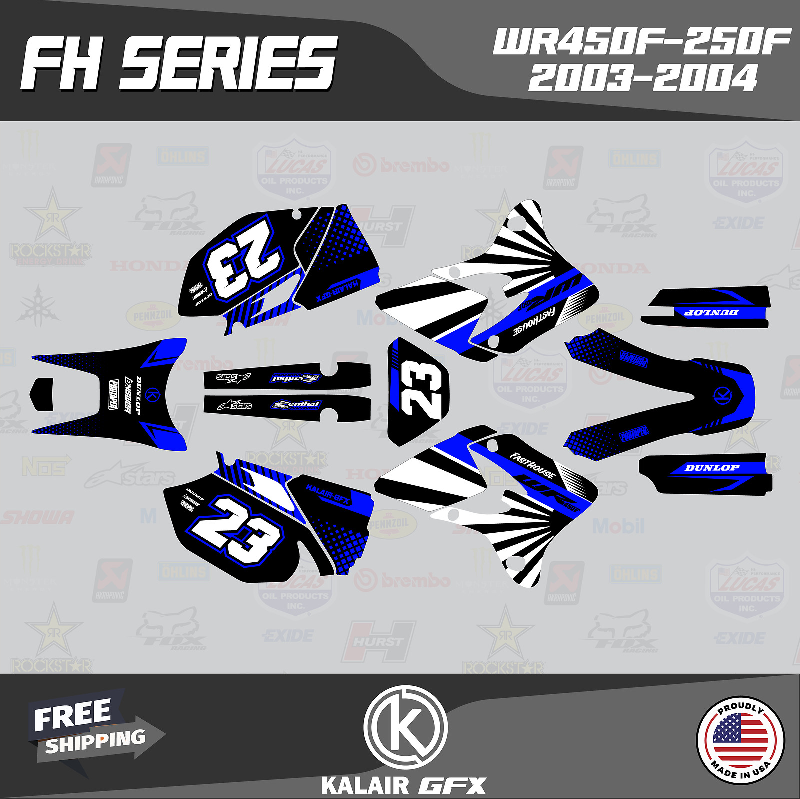 Graphics Kit for YAMAHA WR250F and WR450F years 2003 2004 FH-Blue