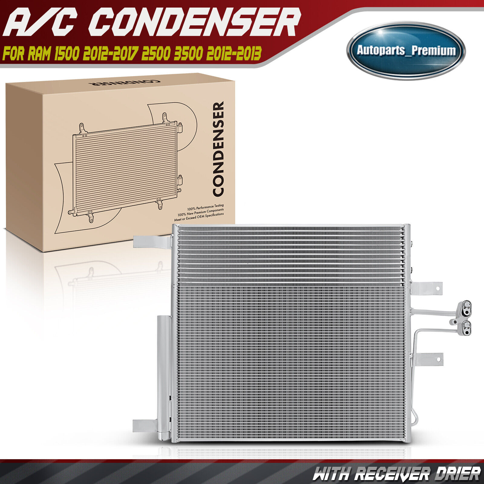 A/C AC Condenser w/ Receiver Drier & Oil Cooler for Ram 1500 2012-2017 2500 3500