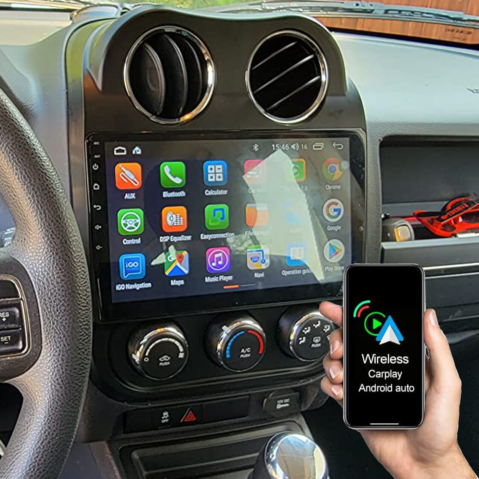 For 09-16 Jeep Patriot Compass 32GB Car Radio GPS Stereo Android 12 Carplay wifi