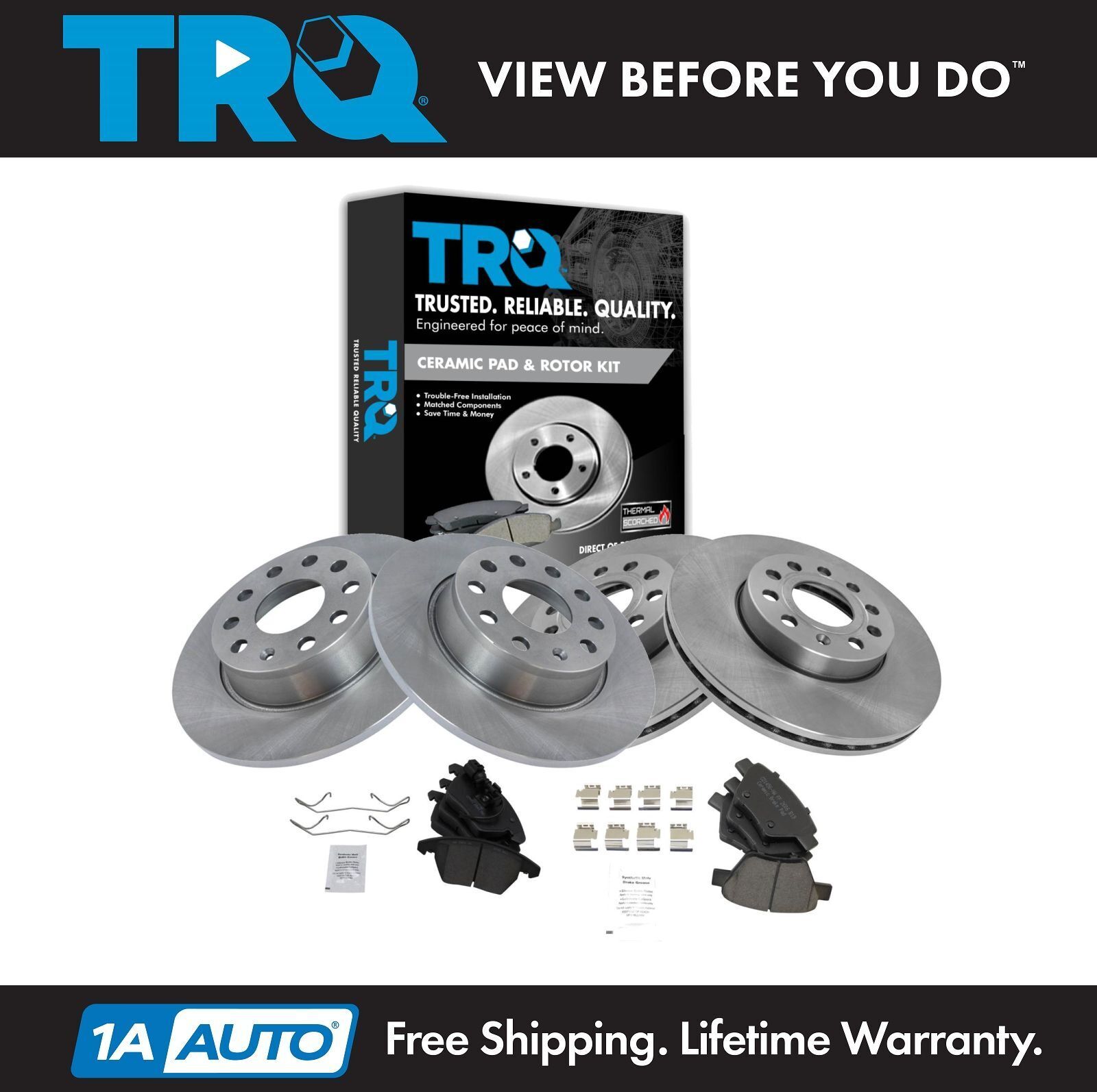 TRQ Front & Rear Ceramic Brake Pad & Rotor Disc Kit for VW Jetta Golf New
