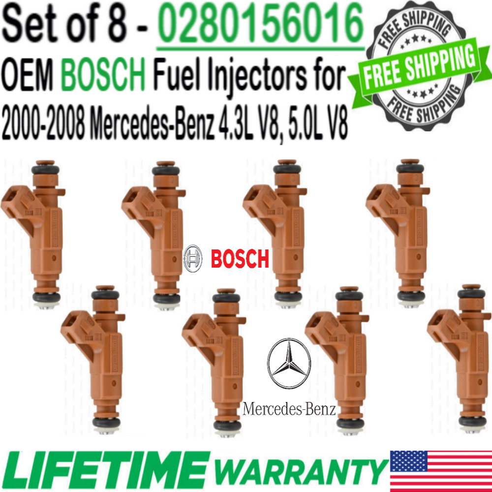 8x Bosch OEM Fuel Injectors for Mercedes-Benz 2000-2008 4.3L 5.0L V8 #0280156016