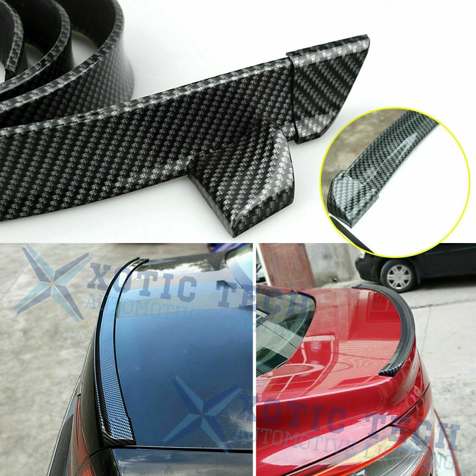 Sport Carbon Fiber Rear Trunk Tail Spoiler Wing Lip Trim Decor Sticker Universal