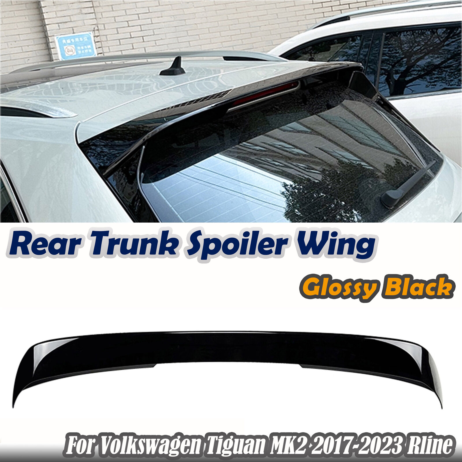 For Volkswagen Tiguan MK2 2017-2023 Rline Rear Trunk Splitter Spoiler Wing Black