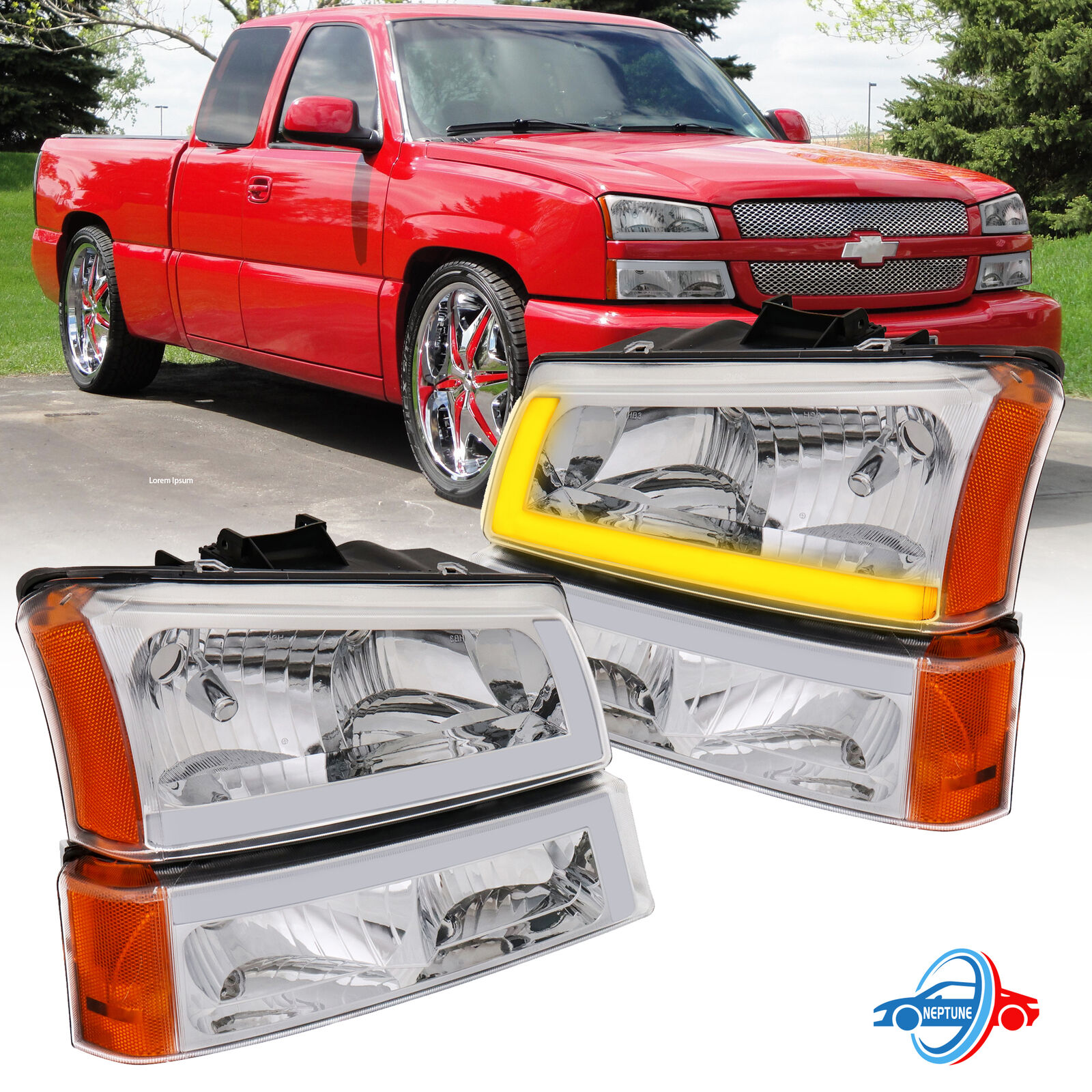 For 2003-2006 Chevy Silverado Avalanche Sequential Signal Headlights LED DRL New