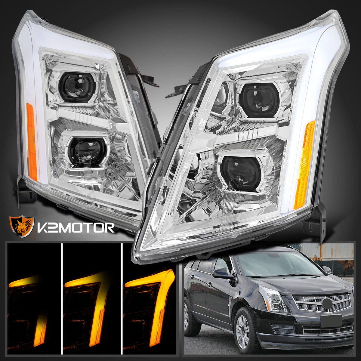 Fits 2010-2016 Cadillac SRX Full LED Projector Headlights Switchback Sequential