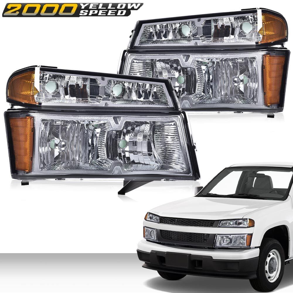 Fit For 04-12 GMC Canyon/Chevy Colorado Chrome/Amber Bumper Headlights HeadLamps