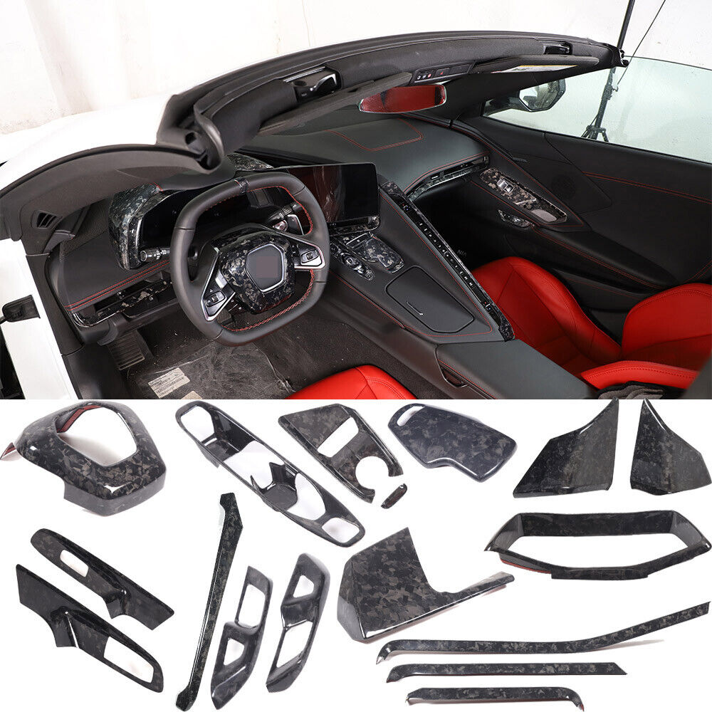 16PCS Forged Real Carbon fiber Car interior Kit Cover Trim Set For Corvette C8