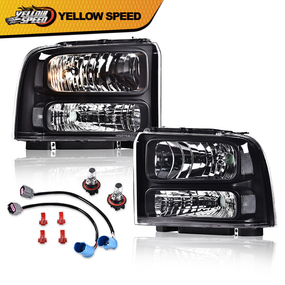 Fit For 99-04 Ford Super Duty Excursion Black Headlights Conversion Kit W/ Bulb