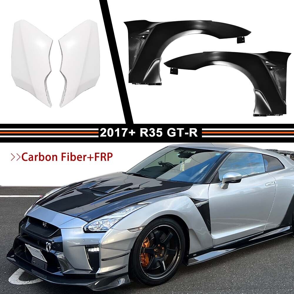 Fit Nissan R35 GTR GT-R 2017+ Carbon Fiber Side Fenders&Front Bumper FRP Fillers