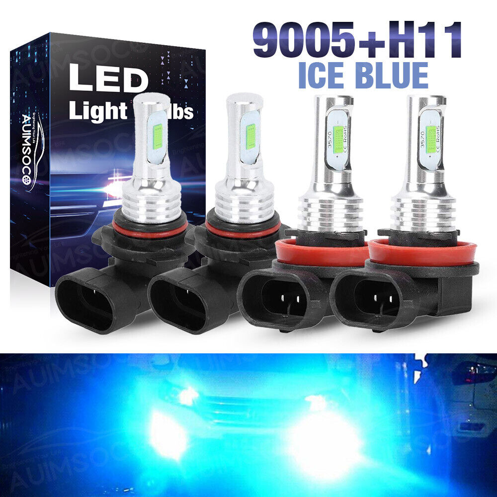 Combo 8000K Ice Blue 9005+H11 LED Headlight Bulbs High&Low Beam Kit 120W 16000LM