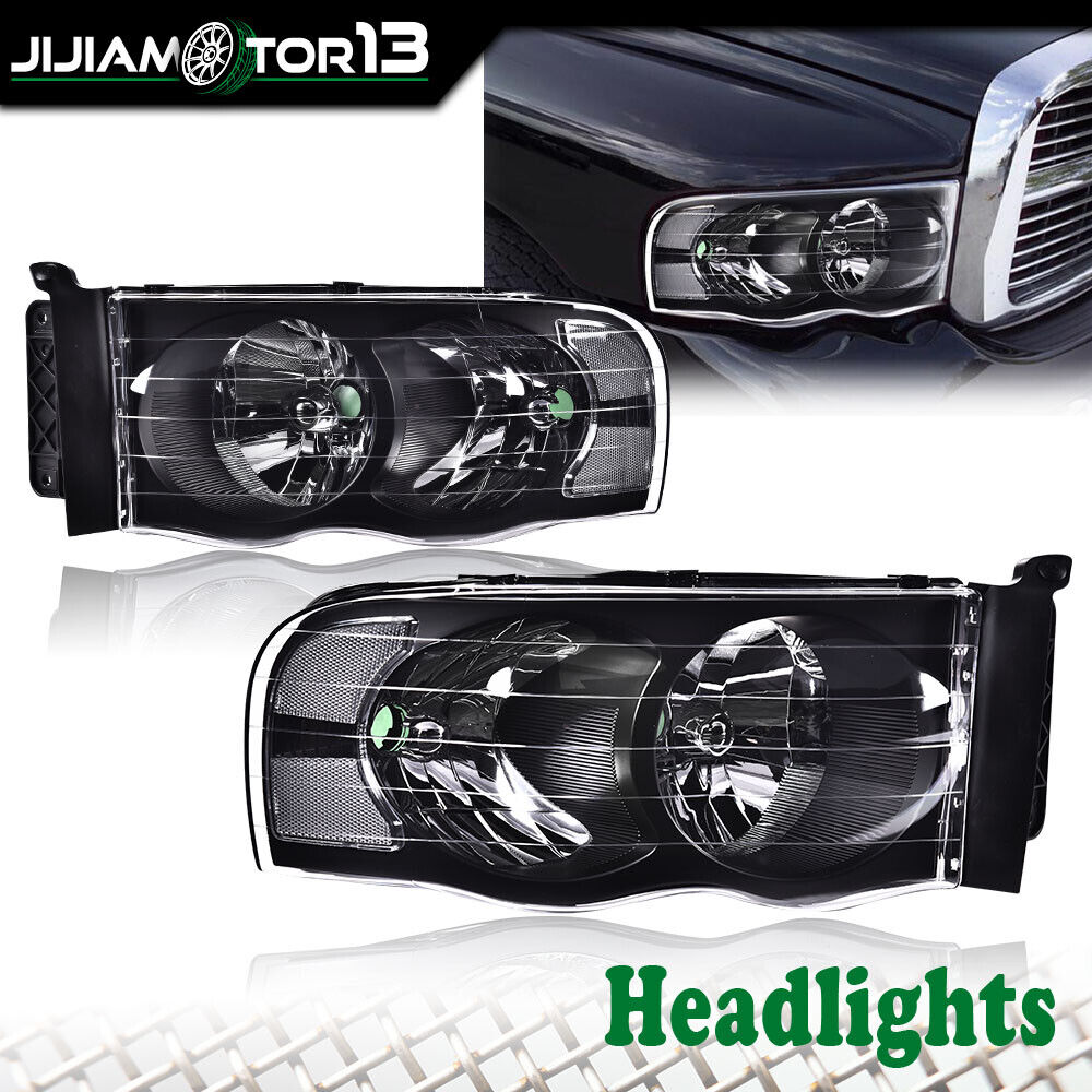 Fit For 2002-2005 Dodge Ram 1500 2500 3500 Clear/black Headlights Left & Right J