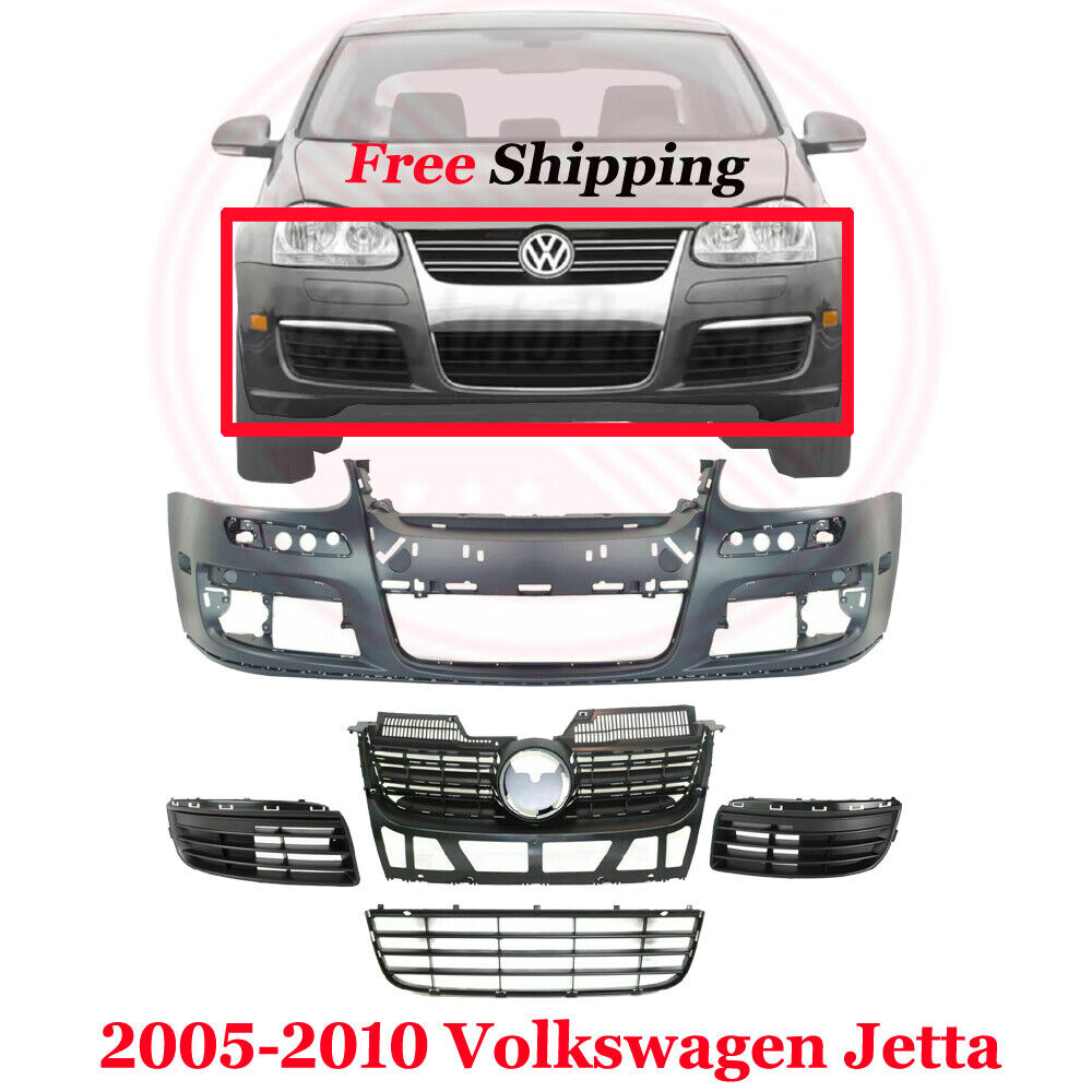 For 2005-2010 Volkswagen Jetta Front New Bumper Cover & Full Grille Kit Set of 5