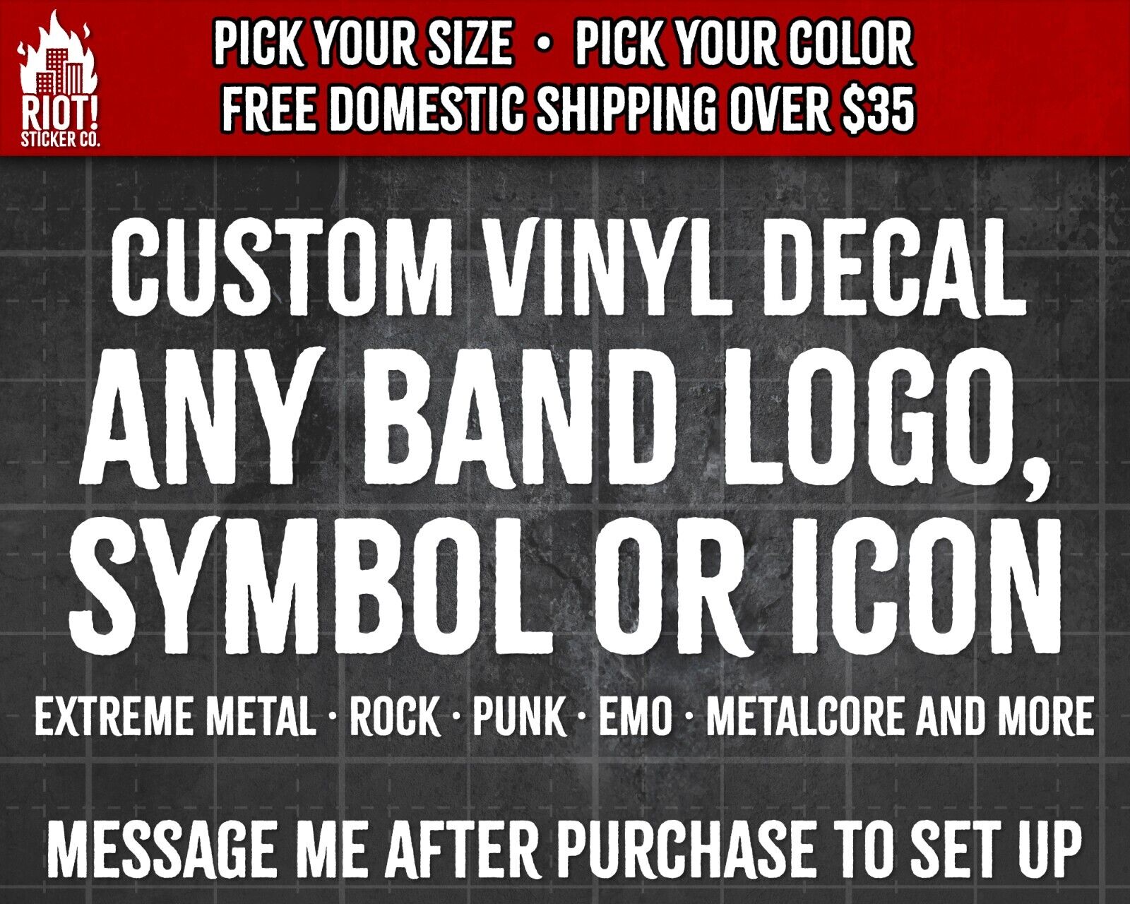 Any Band Logo Vinyl Decal Death Metal, Black Metal, Metalcore, Grunge, Emo, Punk
