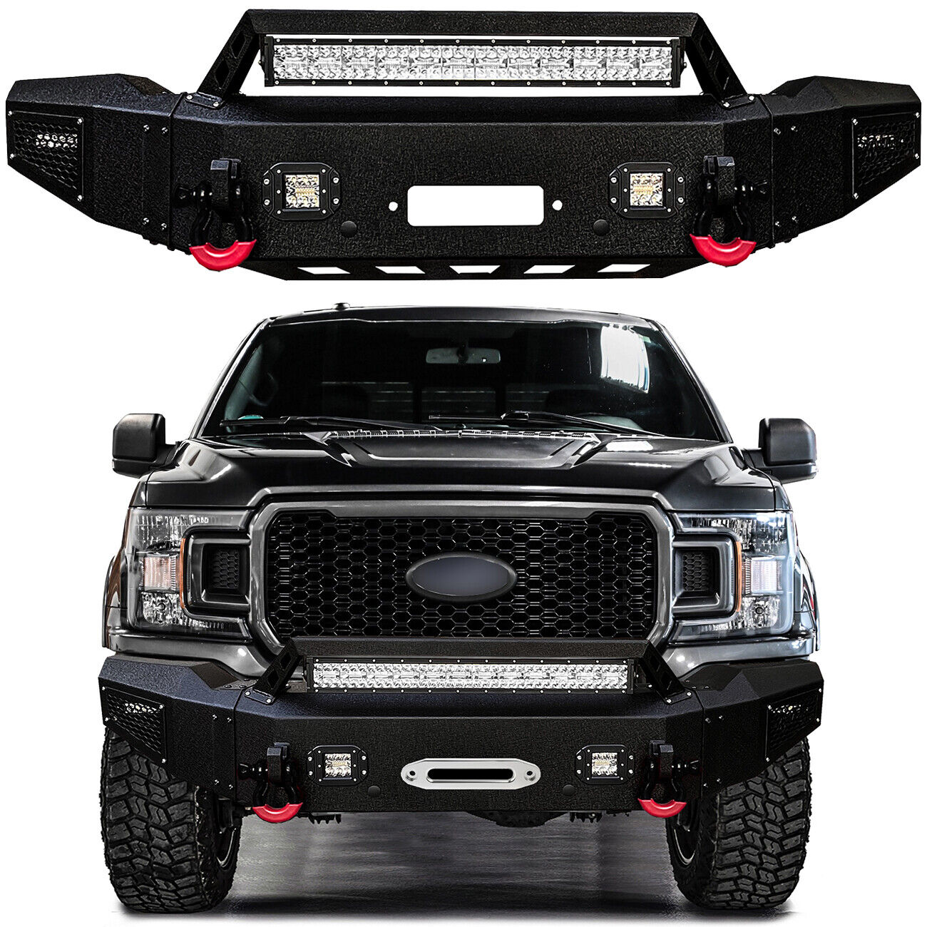 For 2018-2020 Ford F150 New Textured Black Front or Rear Bumper w/LED Lights