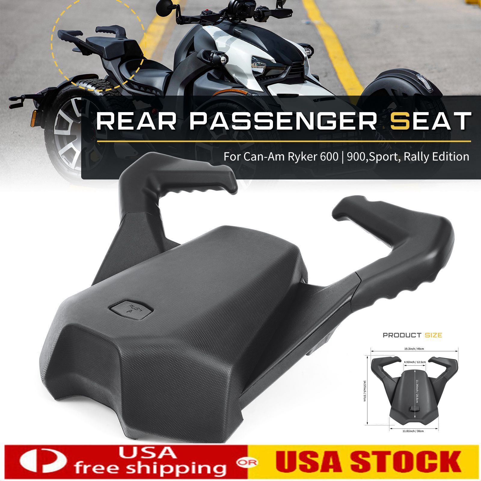 Black Rear Passenger Seat For Can Am Ryker Spyder Roadster&Can Am Ryker 600 900