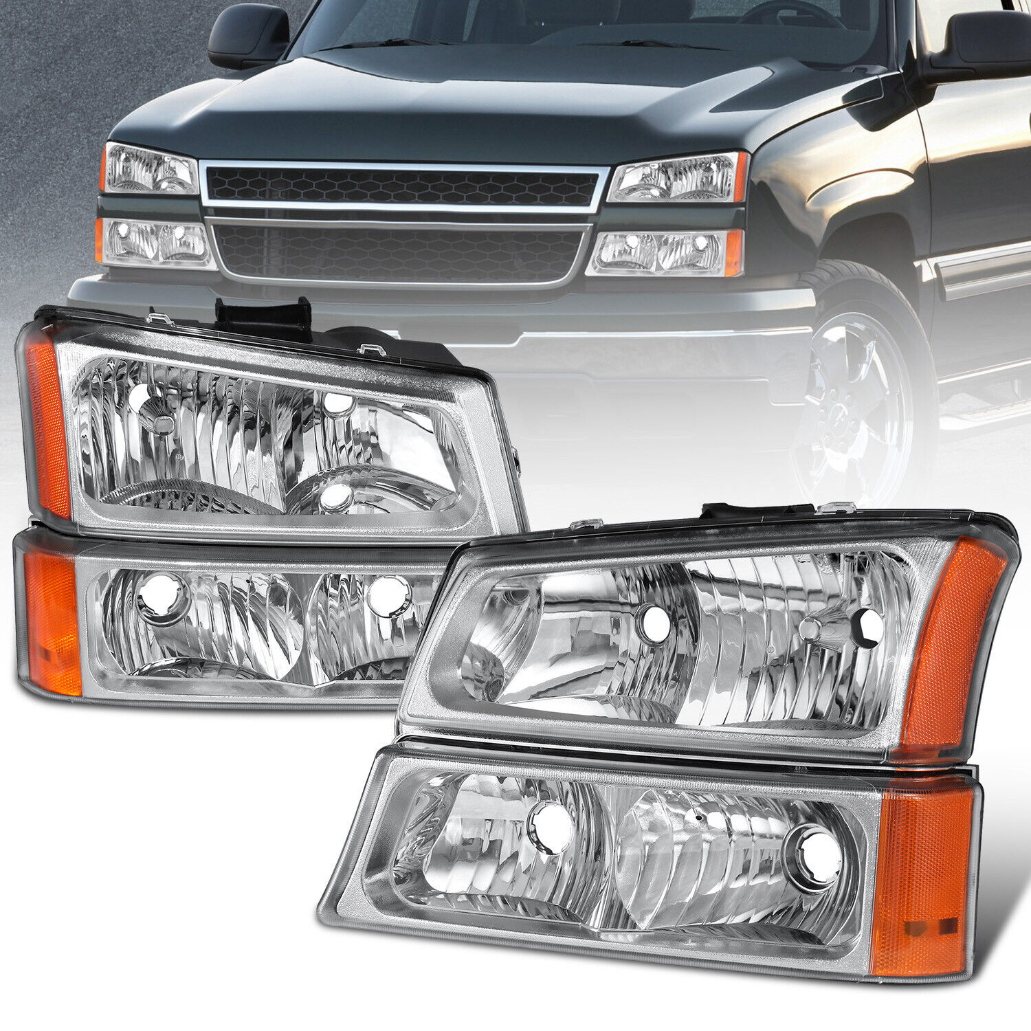 Chrome Headlight For 03-06 Chevy Silverado Avalance 1500 2500 3500 HD Front Lamp