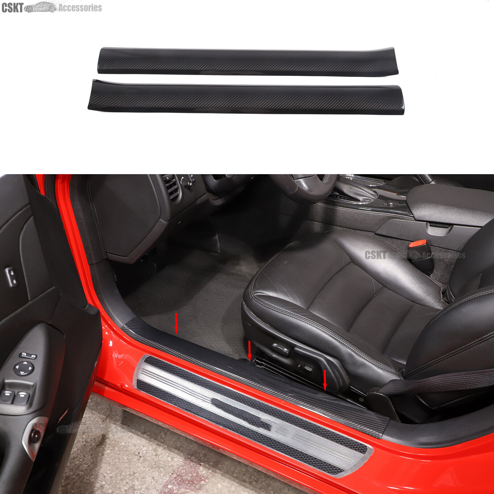 Fits 2005-2013 Corvette C6 Interior Door Sill Real Carbon Fiber Trim Cover