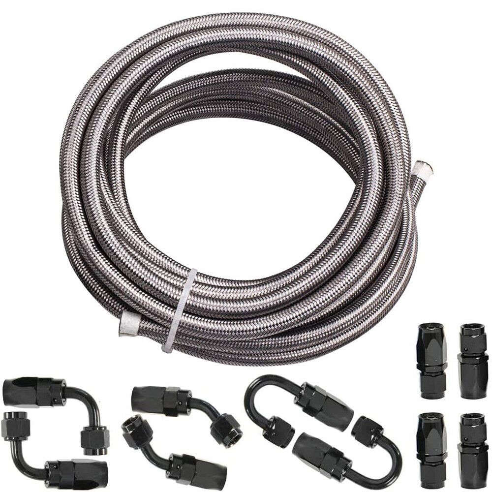 6AN 3/8\'\' Fitting Stainless Steel Nylon Braided CPE Oil Fuel Hose Line Kit 16FT