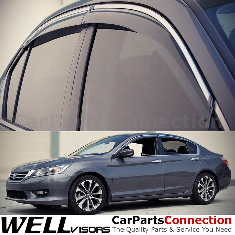 WellVisors Window Visors 13-17 For Honda Accord Sedan Side Deflectors Chrome