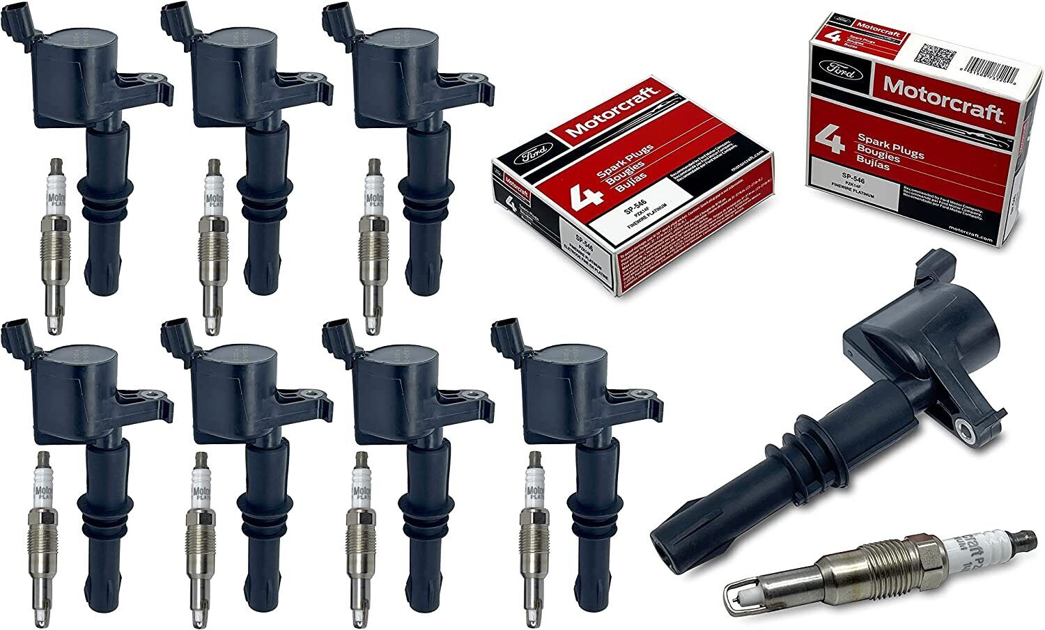 Set of 8 Ignition Coil Straight Boot DG511 with Spark Plug SP546.