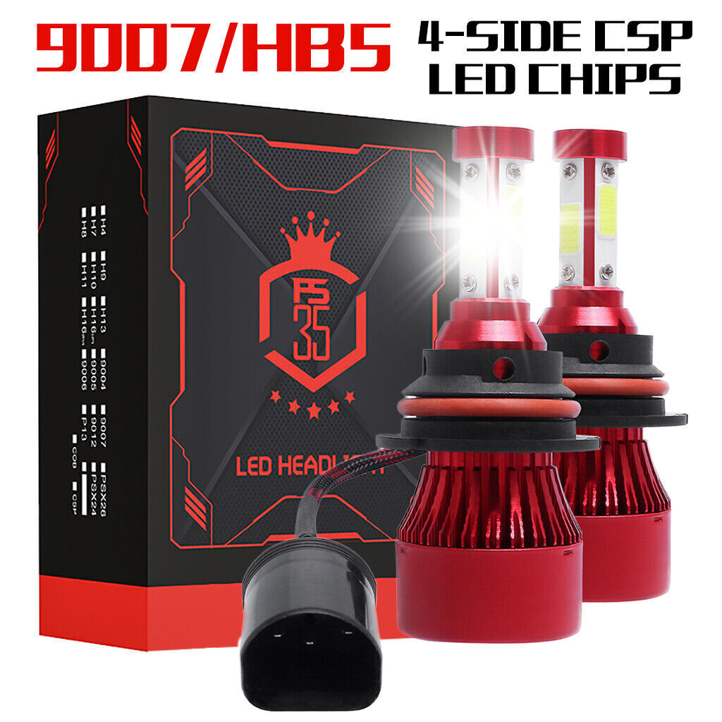 Pair 4-Sided 9007 LED Headlight Kit 2000W 300000LM Hi-Low Beam Bulbs 6000K White