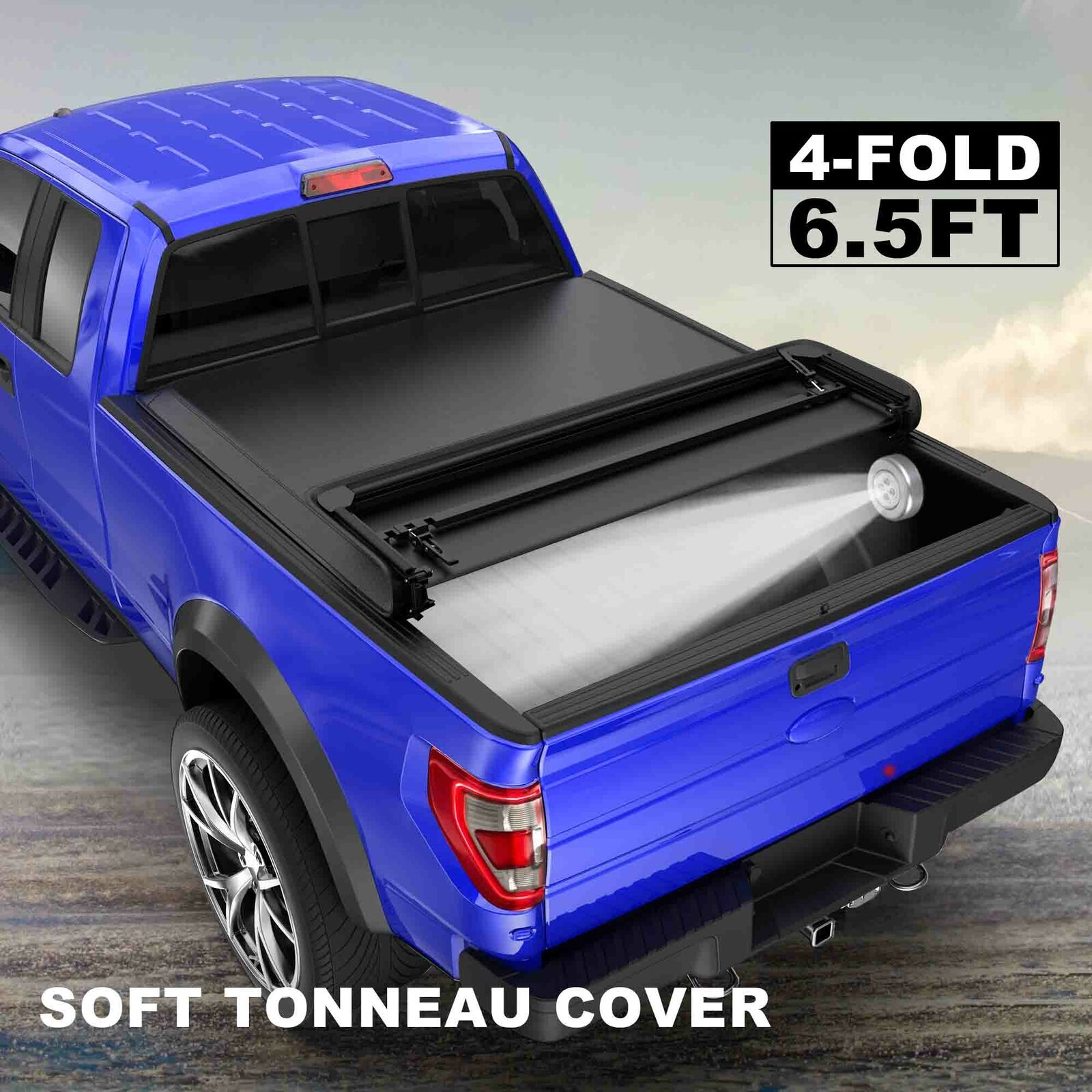 Truck Tonneau Cover For 19-24 GMC Sierra Chevy Silerado 1500 6.6FT Bed 4 Fold