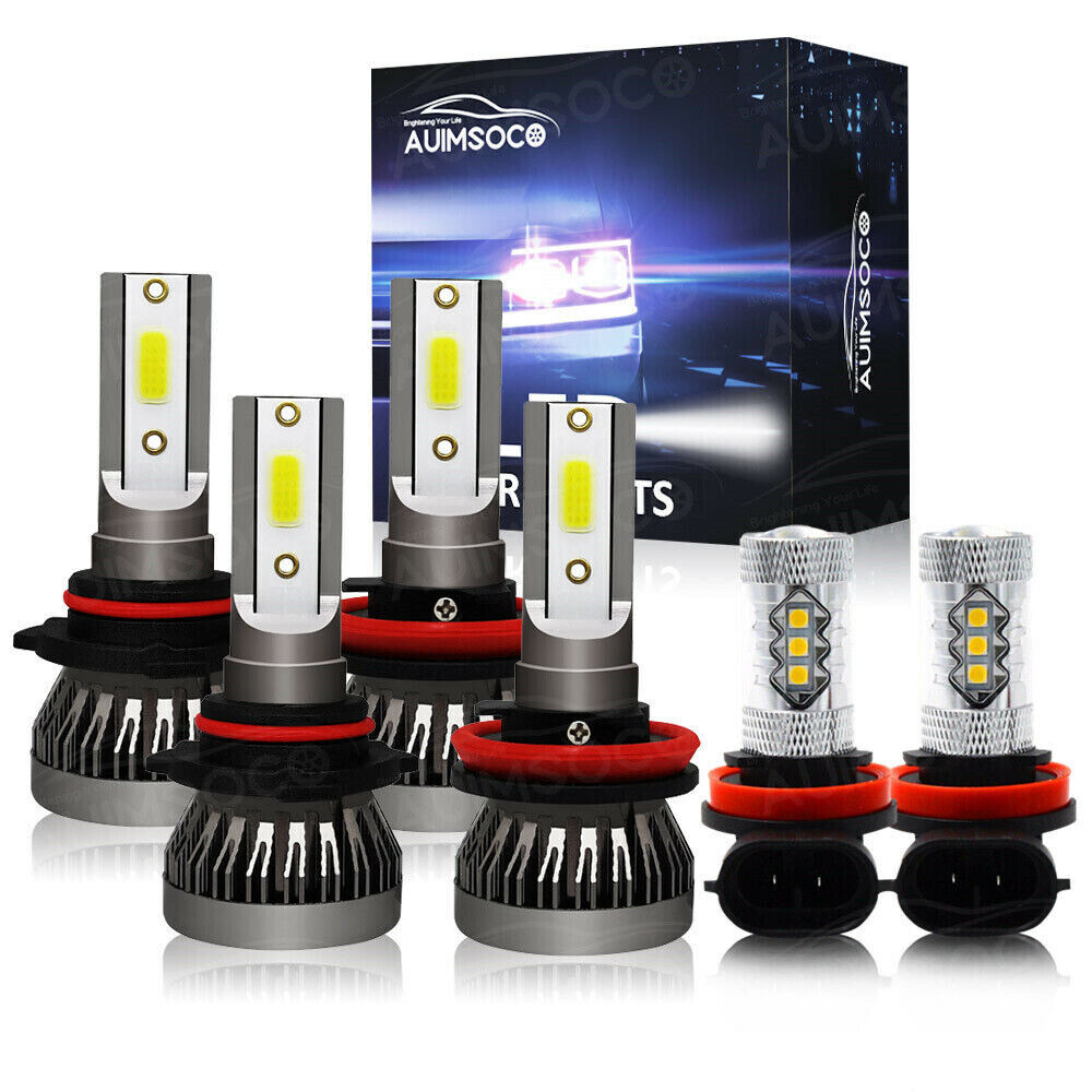 6X LED Headlight High Low Beam + Fog Light Bulbs Kit For Jeep Compass 2014-2020