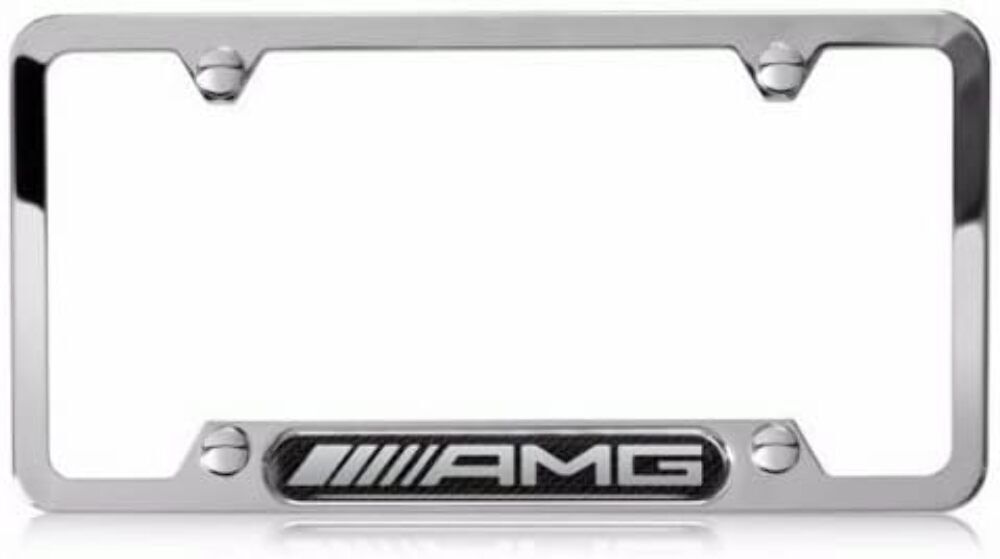 Genuine Mercedes-Benz AMG Stainless Steel w/ Carbon Fiber License Plate Frame OE