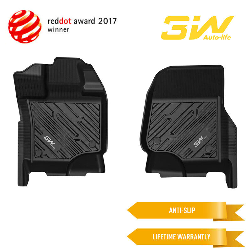 3W Front Floor Mats for 2015-2024 Ford F150/F-150 Lightning SuperCrew Cab TPE
