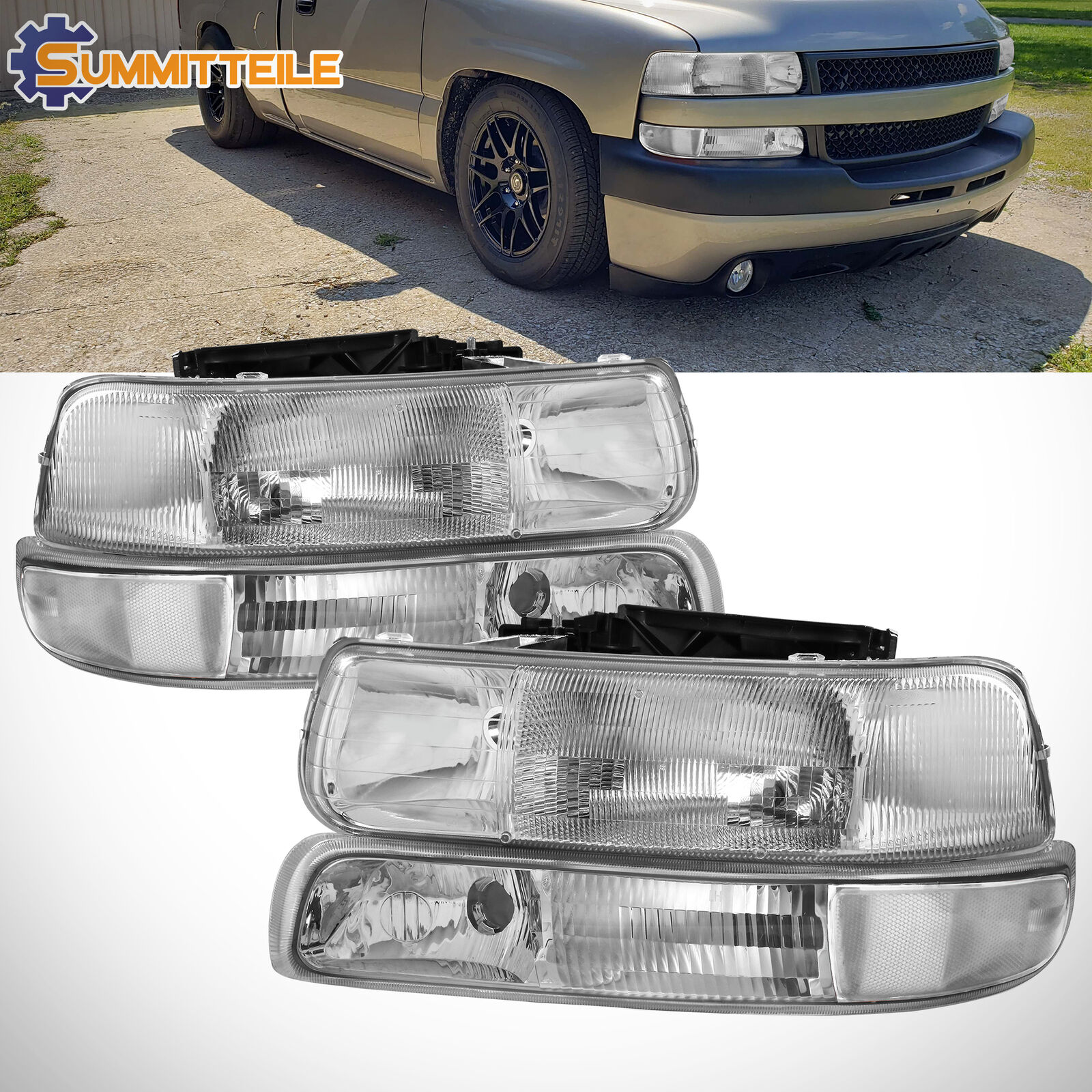 Pair Headlight Front Lamps For 1999-2002 Chevy Silverado 2000-2006 Suburban NEW