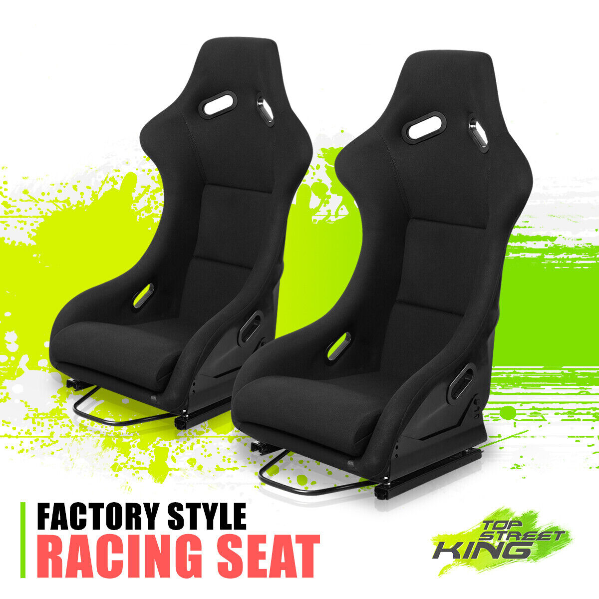 2Pcs Universal Glossy Black LH/RH Fixed Position Bucket Racing Seat w/Brackets