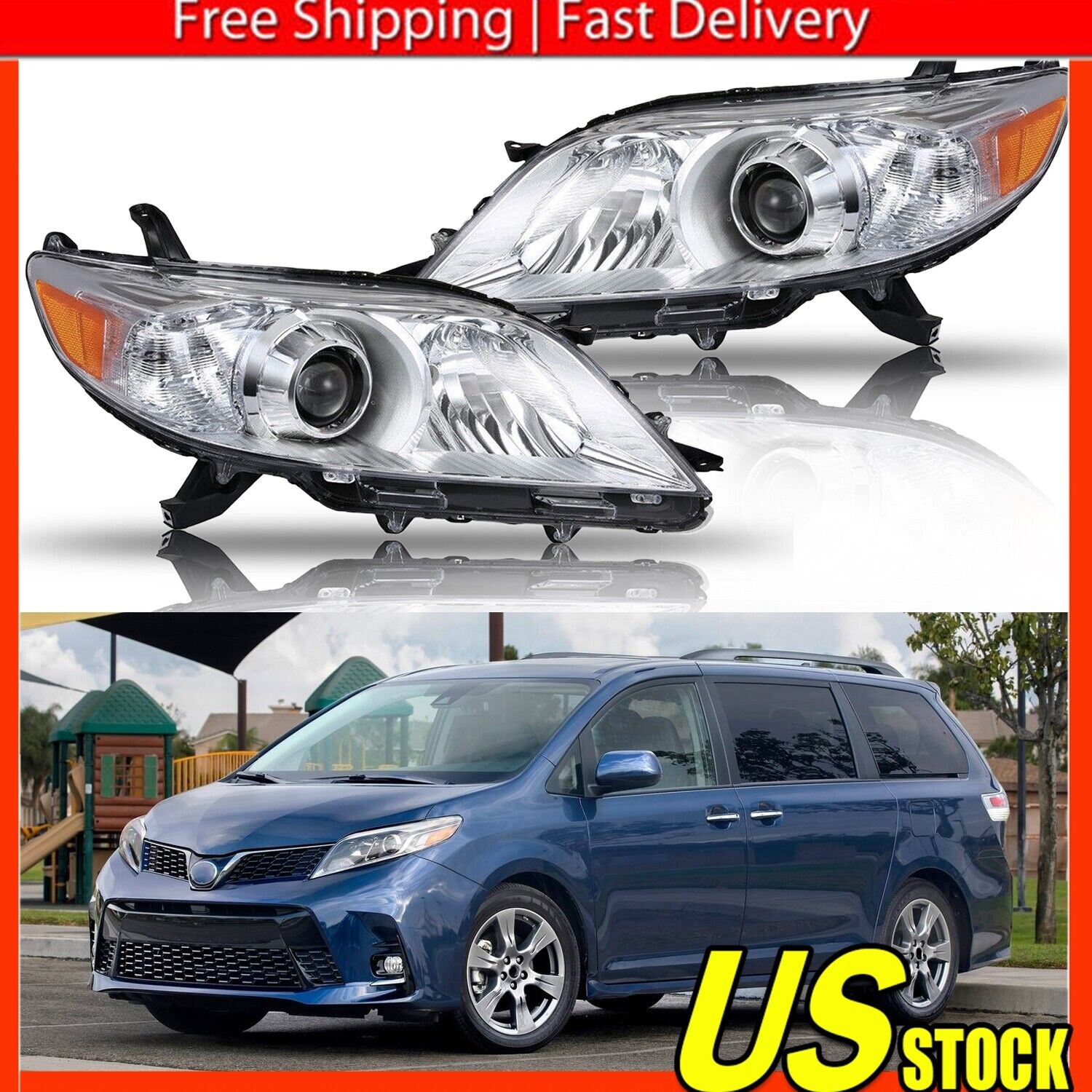 AUXITO for 2006-2010 Toyota Sienna LH+RH Headlights Head Lamps Assembly Set