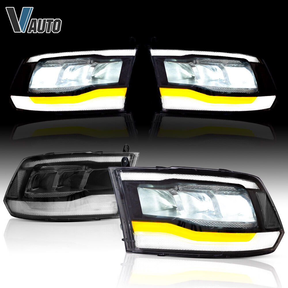 VLAND LED Reflector Headlights For 2009-2018 Dodge RAM 1500 2500 3500 Clear Side