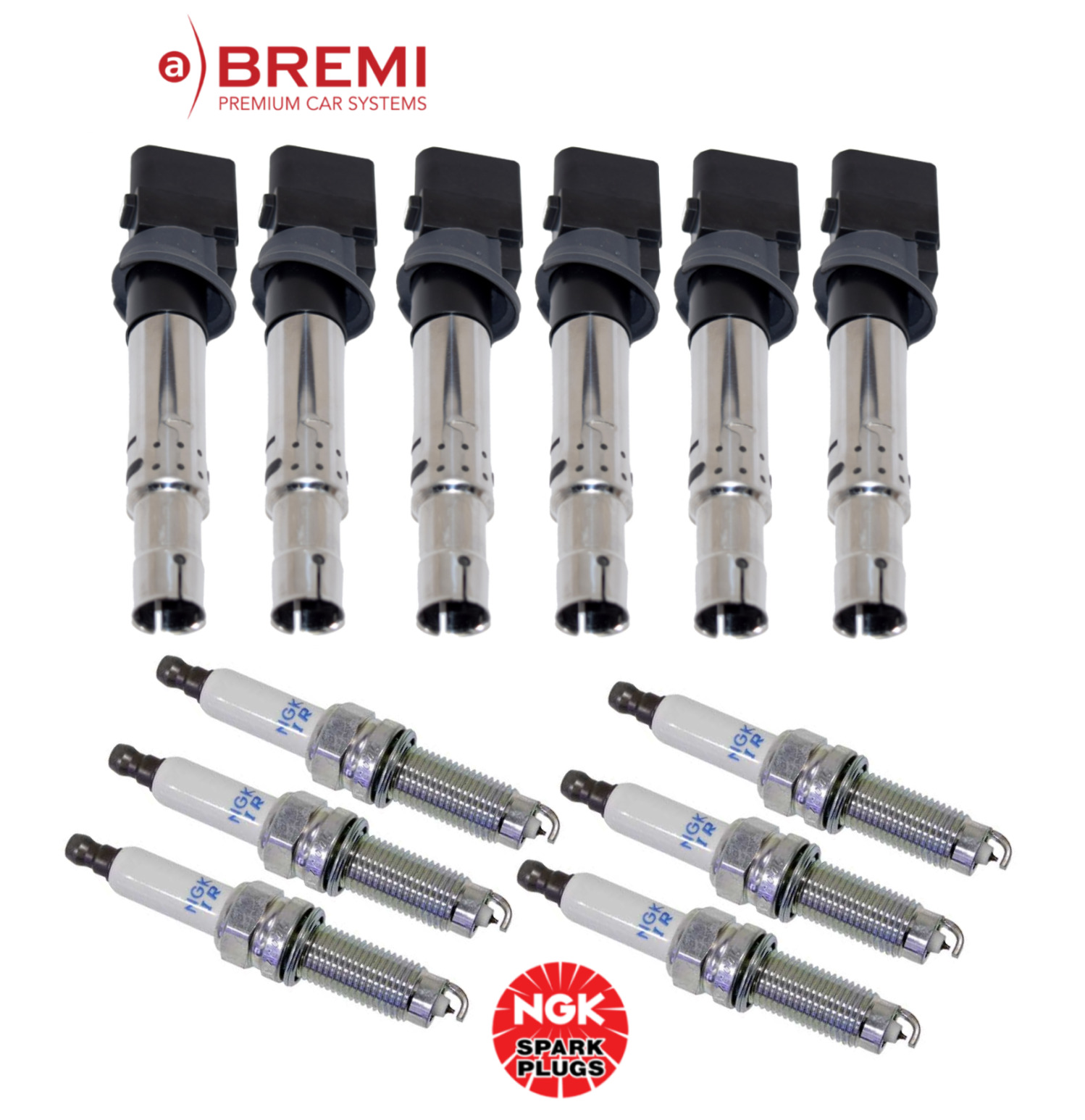 For Porsche Cayenne Base Ignition Coil Bremi + Spark Plug Iridium OEM NGK (6set)