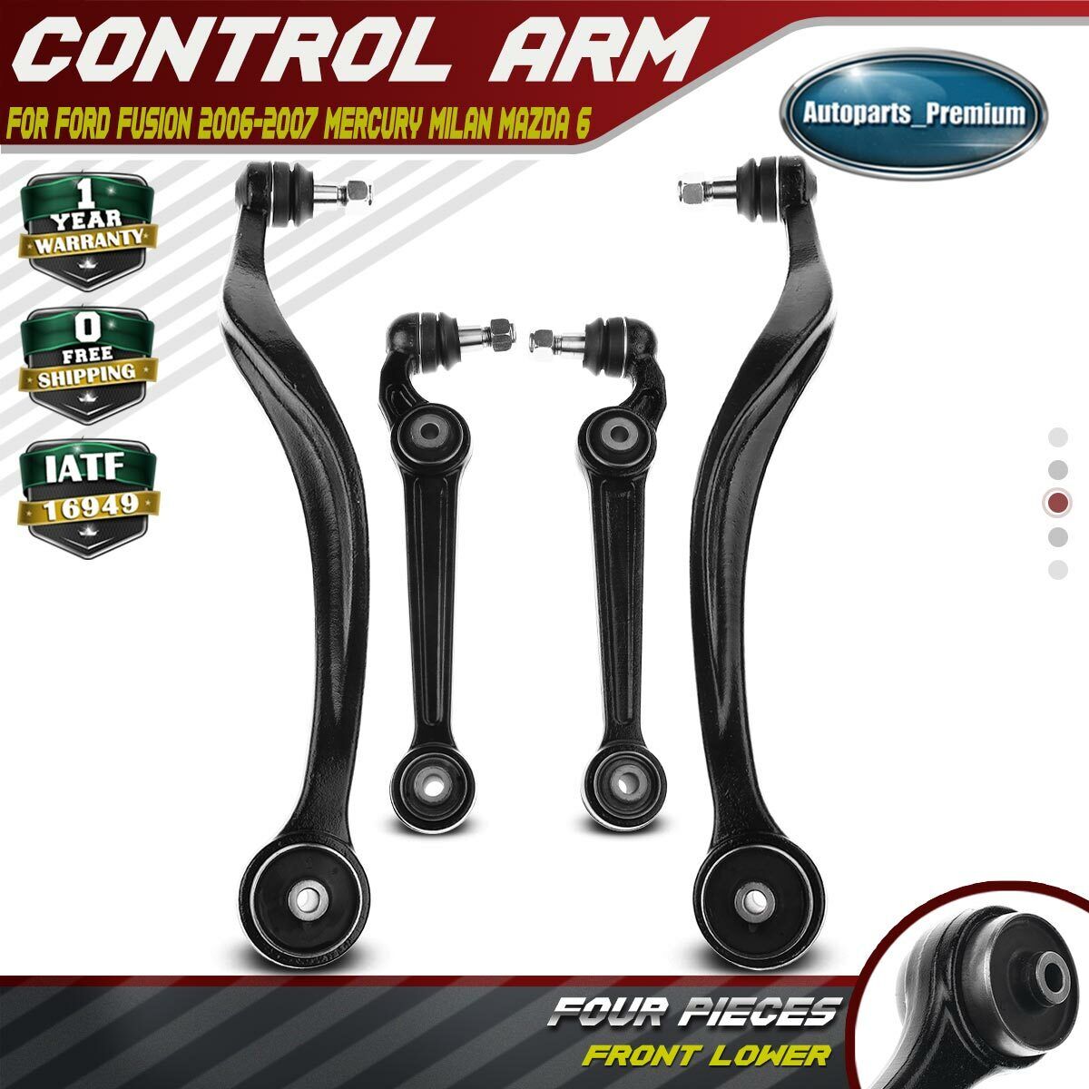 4PC Front Lower Control Arms with Ball Joint for Ford Fusion Milan 06-07 Mazda 6