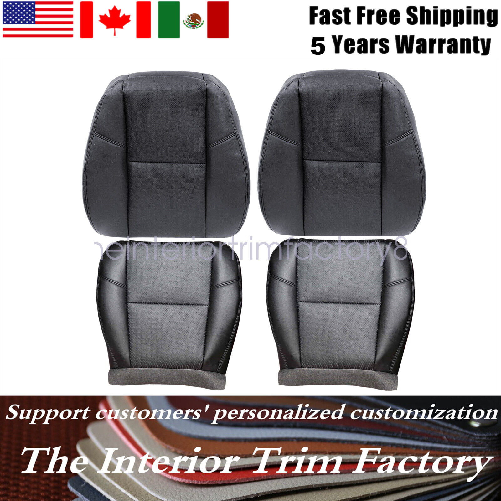 Fits 2007-2014 Cadillac Escalade Leather Seat Cover Black Both Side Bottom & Top
