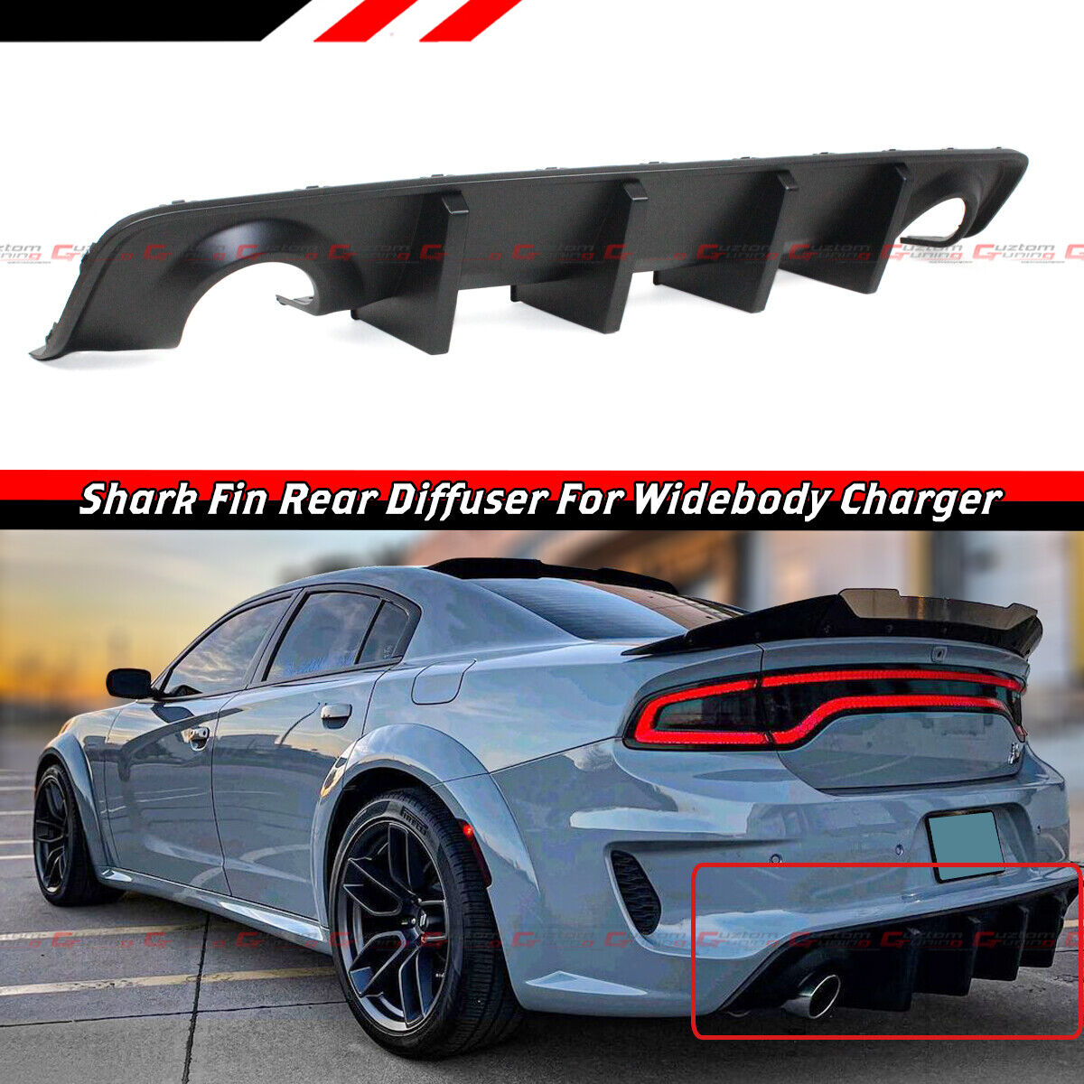 For 2020-2023 Dodge Charger SRT Widebody Shark Fin Rear Bumper Diffuser Valance