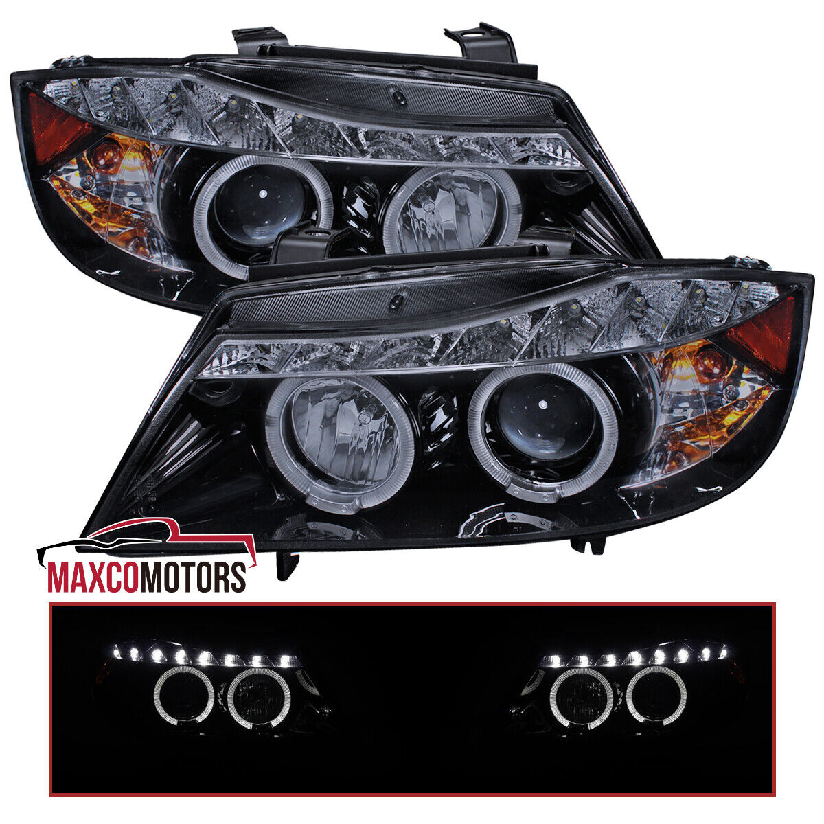Smoke Projector Headlights Fits 2006-2008 BMW E90 323I 335I 3 Series LED Strip