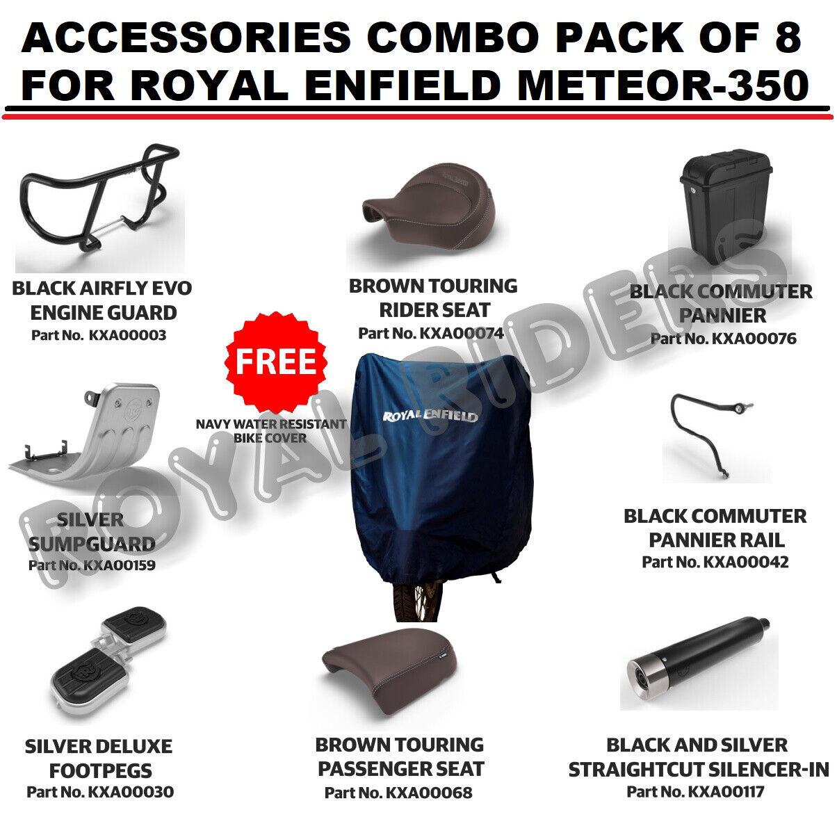 ACCESSORIES COMBO PACK OF 8 for Fits Royal Enfield METEOR 350 -