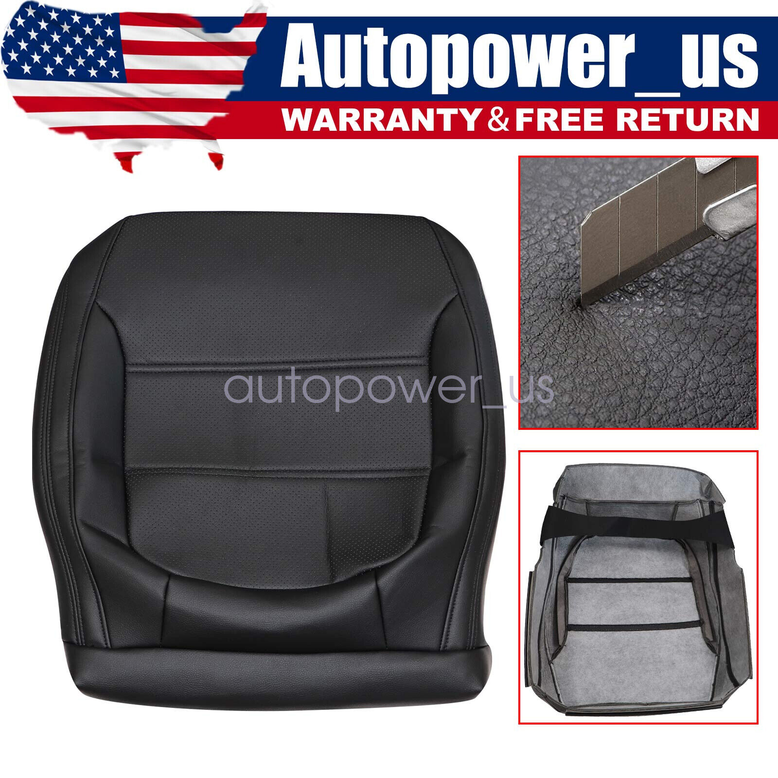 For 2011-2017 Volkswagen Jetta Driver Bottom Leather Seat Cover Black