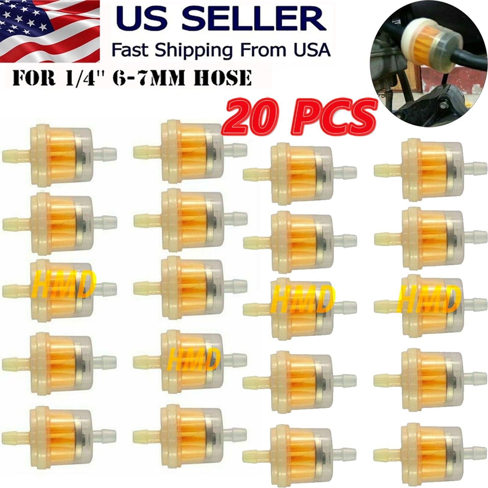 20pcs Motor Inline GAS Oil FUEL Filter Small Engine For 1/4'' Line 6-7mm Hose