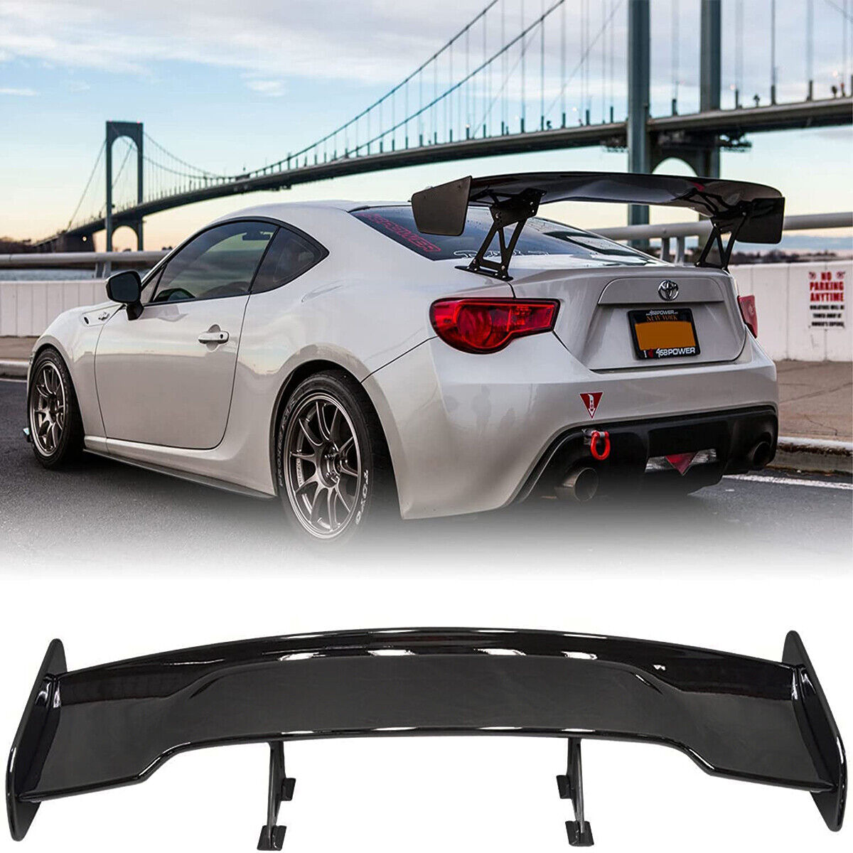 Universal Rear Spoiler GT Style Adjustable Racing Trunk Wing Gloss Black 47'' 