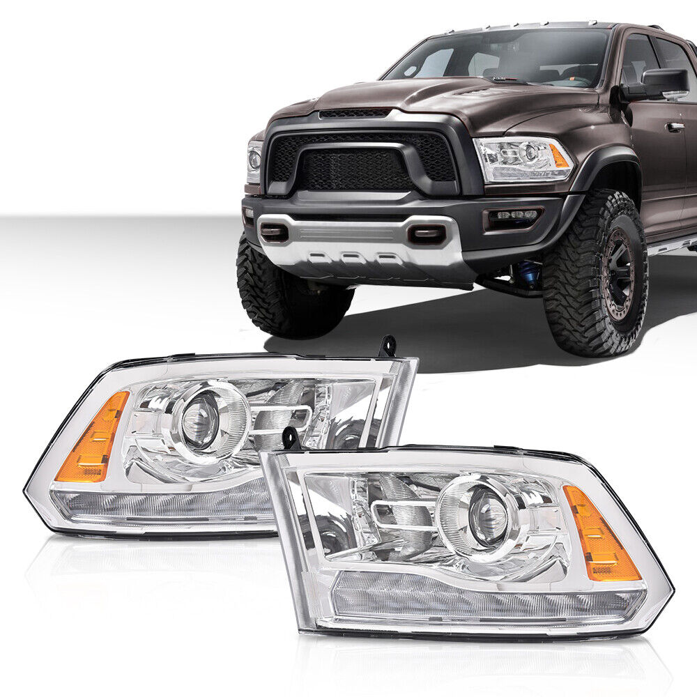 Fit For 09-2018 Ram 1500 2500 3500 Amber Chrome Projector Headlights w/LED DRL 
