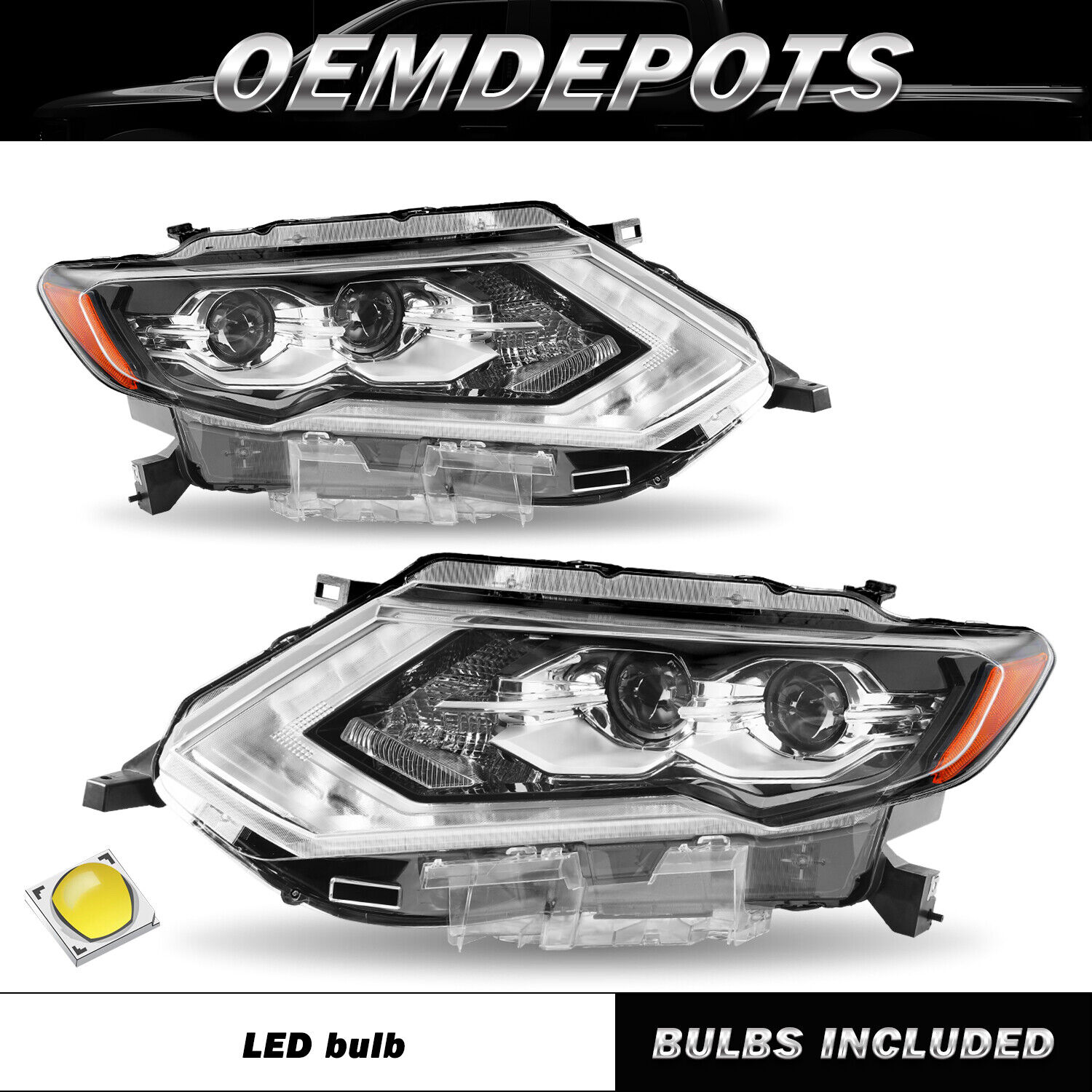 For 2017-2020 Nissan Rogue SL SL Hybrid LED Headlights Assembly Headlamps Pair