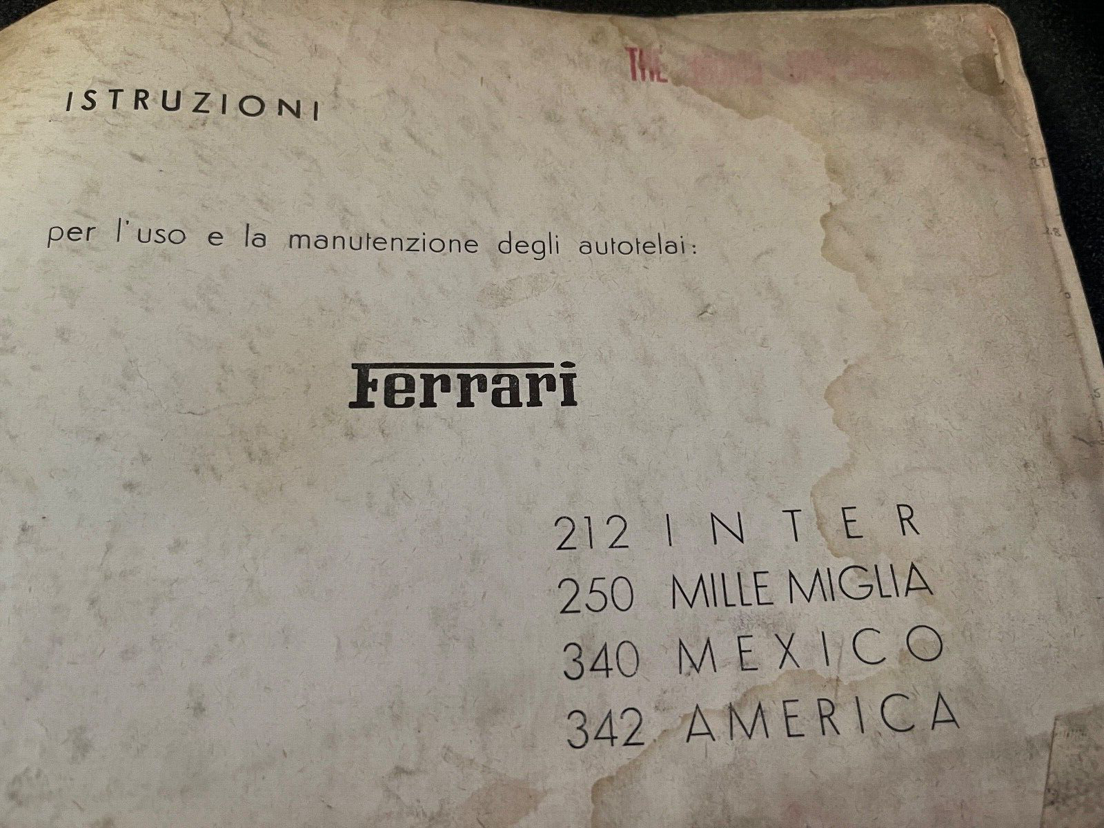 Original Ferrari owner\'s manual. 1952 Ferrari 225 Export Spyder  #0166ED